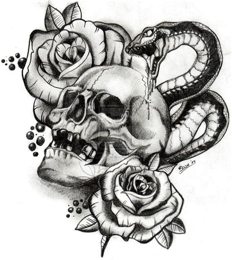 skull rose snake tattoo|skull and rose tattoo sketches.